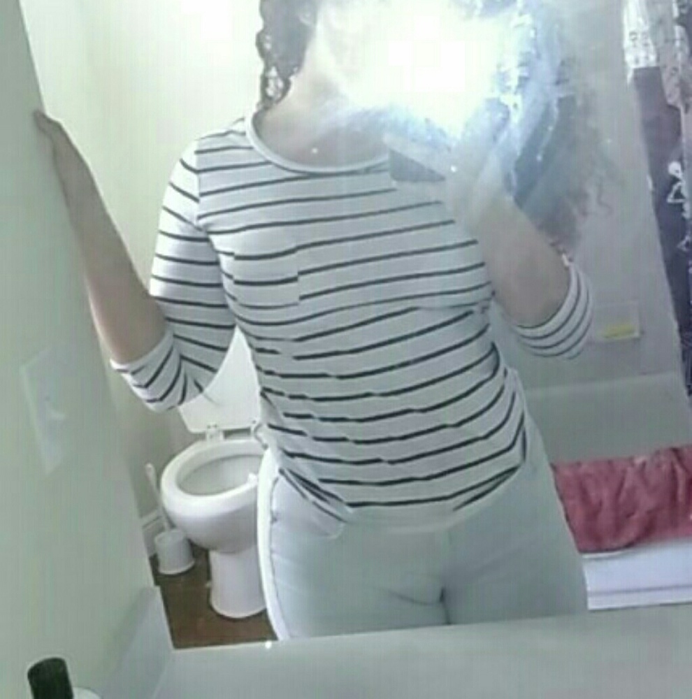 White an black shirt